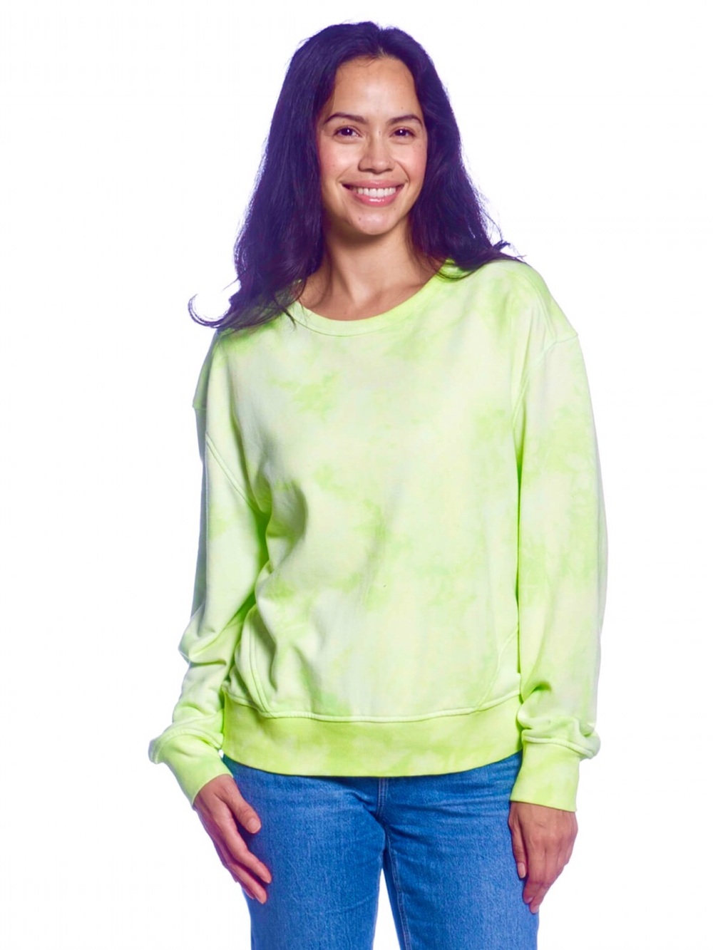 Women’s DKR Apparel Crewneck Cotton Blend Tie-Dye Sweatshirt-Neon Lime